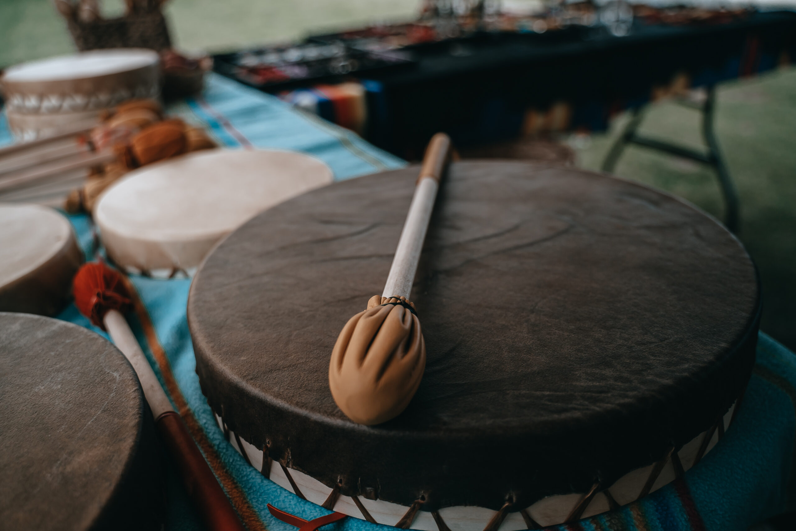 An Indigenous drum and mallet.