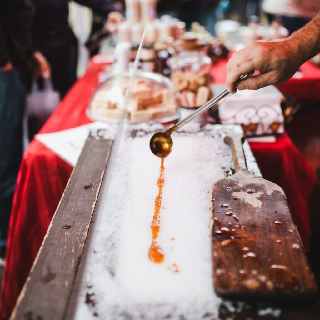 maple taffy being made