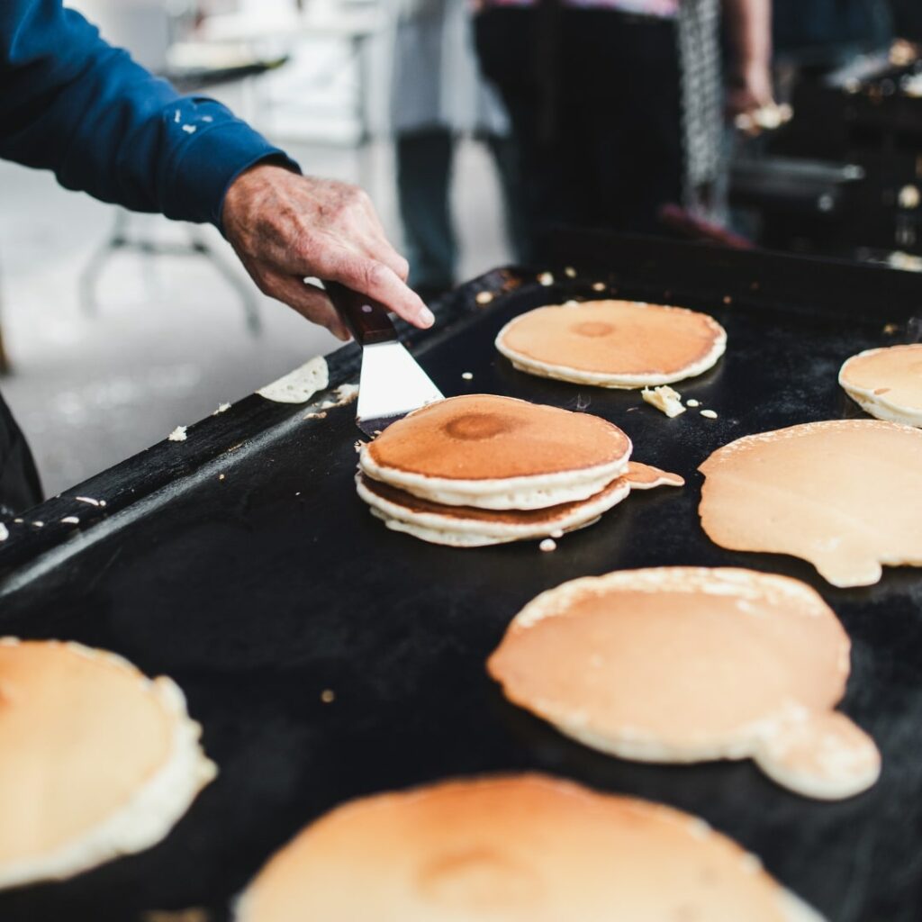 pancakes being flipped