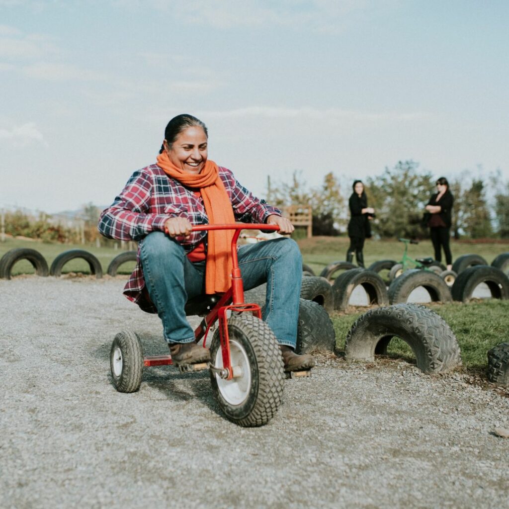 woman on tricycle